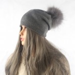 Winter Autumn Pom Pom Beanies Hat Women Knitted Wool Skullies Casual Cap Real Raccoon Fur Pompom Hats 