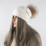 Winter Autumn Pom Pom Beanies Hat Women Knitted Wool Skullies Casual Cap Real Raccoon Fur Pompom Hats 