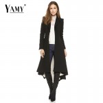 Winter Autumn women long trench jacket 2017 Fashion warm woolen long sleeve women black dovetail coat femme coats tuxedo manteau