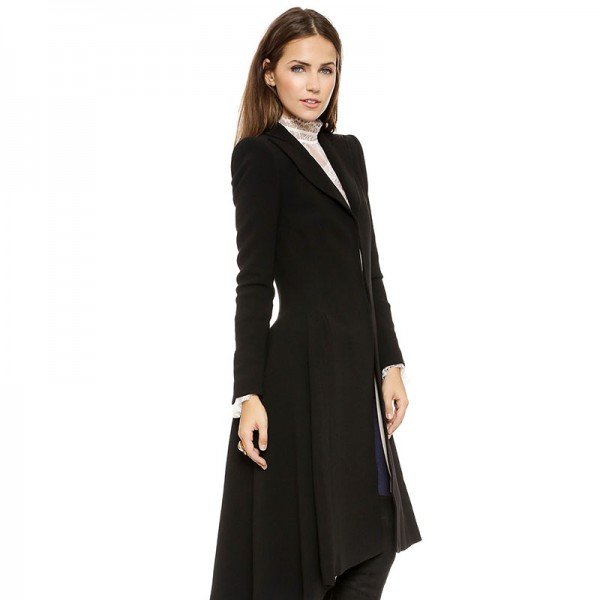 Winter Autumn women long trench jacket 2017 Fashion warm woolen long sleeve women black dovetail coat femme coats tuxedo manteau