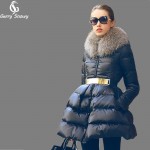 Winter Coat 2016 New Luxury Fur Collar DOWN JACKET Girls Long Jacket Parka Black Size S-XXL Big skirt hem Down coat