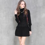 Winter Dress 2017 Yuzi Casual New Cotton Skinny Women Dresses Turtleneck Long Sleeve Pleated Vestido A6065 Vestidos Femininos