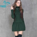 Winter Dress 2017 Yuzi Casual New Cotton Skinny Women Dresses Turtleneck Long Sleeve Pleated Vestido A6065 Vestidos Femininos