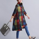 Winter Dresses Women Plaid Print Turtleneck Irregular Full Dress Vintage Woolen Women Long Sleeve Dress Plus Size Women Clothing