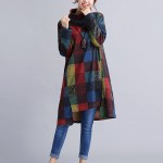 Winter Dresses Women Plaid Print Turtleneck Irregular Full Dress Vintage Woolen Women Long Sleeve Dress Plus Size Women Clothing