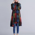 Winter Dresses Women Plaid Print Turtleneck Irregular Full Dress Vintage Woolen Women Long Sleeve Dress Plus Size Women Clothing