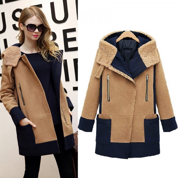 Winter Hooded Wool Coat Abrigos Mujer Invierno 2017 Winter Jacket Women Large Size Camel Cotton-Padded Women Coat 742100