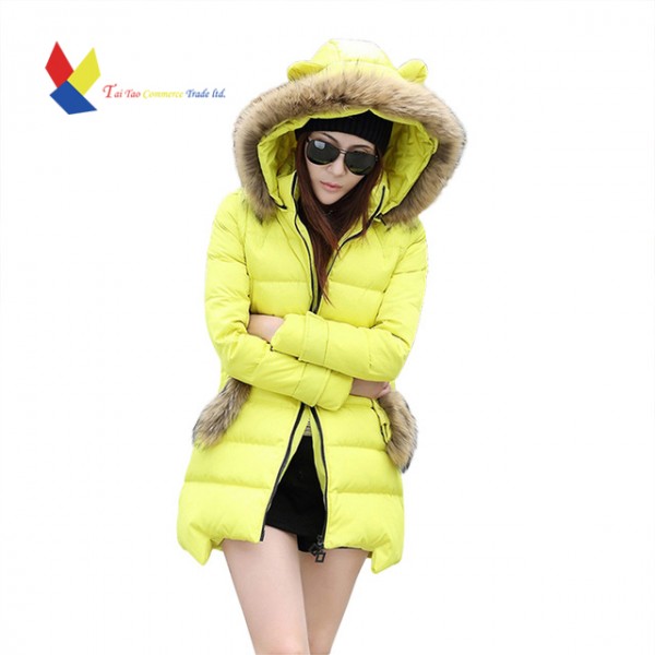 Winter Jacket Women 2015 FashionLuxury Large Fur Women's Duck Down Jacket Thick Long Hood Coat Ladies Coat Cat Ears Parka