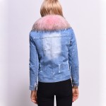 Winter Jacket Women 2017 Ladies Real Fox fur Lined  Denim Jeans Jackets Winter Pink Fur Lines Free Shipping Female Overcoat