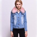 Winter Jacket Women 2017 Ladies Real Fox fur Lined  Denim Jeans Jackets Winter Pink Fur Lines Free Shipping Female Overcoat