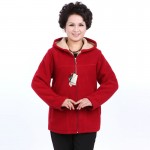 Winter Middle Aged Womens Hooded Imitation Lambs Fleece Jackets Ladies Warm Soft Velevt Coats Mother Overcoats Plus Size