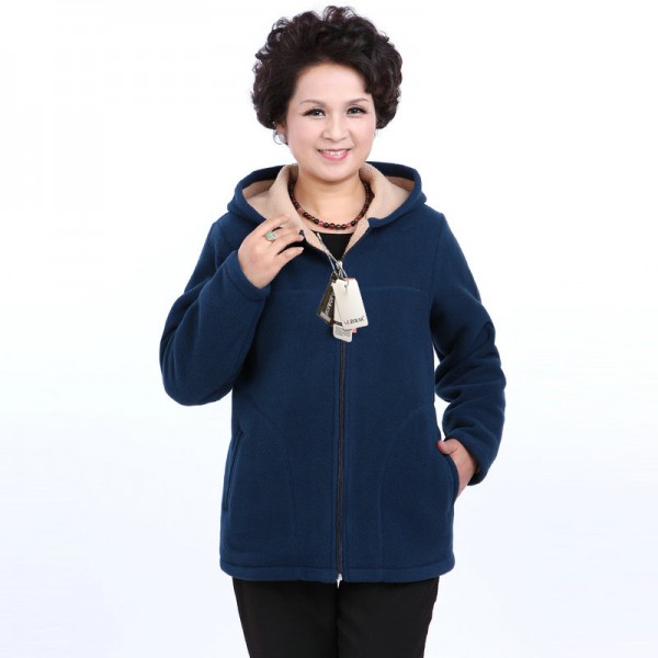 Winter Middle Aged Womens Hooded Imitation Lambs Fleece Jackets Ladies Warm Soft Velevt Coats Mother Overcoats Plus Size