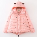 Winter New Fashion Japanese Style Fresh Rabbit Embroidery Coat Hooded Cotton Jacket Thicken Warm Student Preppy Style Women Coat