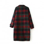 Winter Women New retro classic red and green plaid long section single-breasted wool coat female outerwear wool & blends