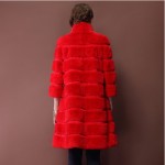 Winter Women's Genuine Natural Rex Rabbit Fur Coat Mandarin Collar Lady Warm Trench Overcoat Outerwear VF0382