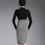 Winter black work patchwork midi bodycon bandage women's office Long Sleeve casual women vintage warm pencil dress b31