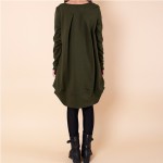 Wniter Autumn Dress Loose Casual Pleated A-line Dress Long Sleeve O Neck Women Dress Medium Long Cotton Dress Size M-2XL