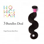 WoWigs Hair Peruvian Virgin Hair  Body Wave 3 Bundles Deal Natural Color 1B