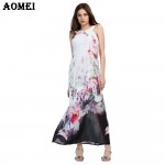 Woman Fashion Boho Maxi Print Floral Dresses Plus Size White Long Dress Sleeveless Summer Sundress Vestidos Beachwear Dress Robe