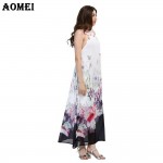 Woman Fashion Boho Maxi Print Floral Dresses Plus Size White Long Dress Sleeveless Summer Sundress Vestidos Beachwear Dress Robe