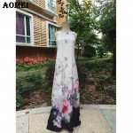 Woman Fashion Boho Maxi Print Floral Dresses Plus Size White Long Dress Sleeveless Summer Sundress Vestidos Beachwear Dress Robe