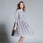 Woman Plus Size Elegant Lace Dress Gray European  Spring Summer Feminine Half Sleeve loose Vestidos 3XL XXXXL 1980WY