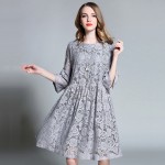 Woman Plus Size Elegant Lace Dress Gray European  Spring Summer Feminine Half Sleeve loose Vestidos 3XL XXXXL 1980WY