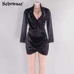 Women 2016 New Summer Style Long Sleeve Bodycon Slim Sexy club dress deep v neck dress vestido de festa red/black mini dress