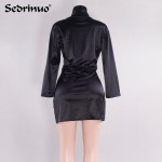 Women 2016 New Summer Style Long Sleeve Bodycon Slim Sexy club dress deep v neck dress vestido de festa red/black mini dress