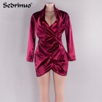 Women 2016 New Summer Style Long Sleeve Bodycon Slim Sexy club dress deep v neck dress vestido de festa red/black mini dress