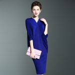 Women 2016 Summer Autumn Temperament Bat Sleeve Solid Color Dresses Big Size Sexy Package Hip Party Dress