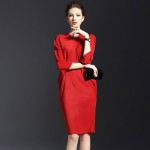 Women 2016 Summer Autumn Temperament Bat Sleeve Solid Color Dresses Big Size Sexy Package Hip Party Dress