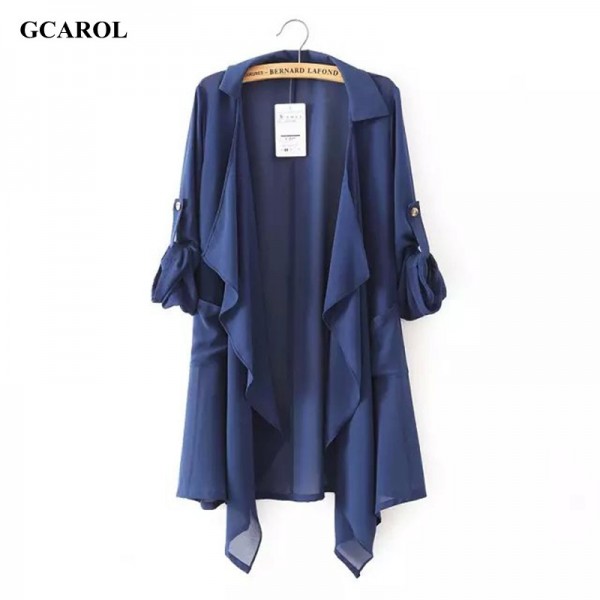 Women Asymmetric Length Sun Protection Chiffon Coat Casual Long Thin Open Stitch Jacket Summer Spring Ladies'Sweetwear Outwear