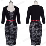 Women Autumn Elegant Formal Sheath Business Office Pencil Dress False Jacket With Belt One Piece Dresses B328