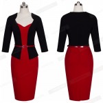 Women Autumn Elegant Formal Sheath Business Office Pencil Dress False Jacket With Belt One Piece Dresses B328