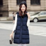 Women Autumn Vest Waistcoats Womens Long Vest Sleeveless Jacket With Hooded Cotton Warm Vest Female