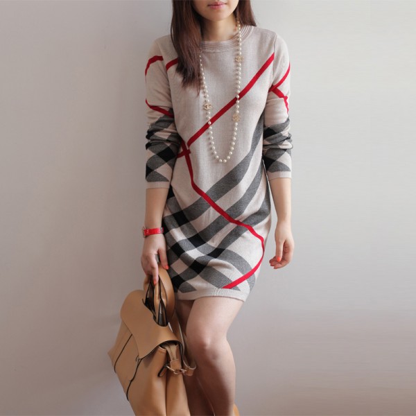 Women Autumn and Winter dress new 2016 women's wool knitted large size long-sleeve stripe one-piece warm wool sweater dress