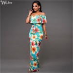 Women Boho Maxi Dress 2017 New Spring Summer Style Off Shoulder Ruffled Print Long Dresses Feminine Floor Length Gown