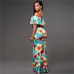 Women Boho Maxi Dress 2017 New Spring Summer Style Off Shoulder Ruffled Print Long Dresses Feminine Floor Length Gown