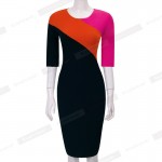 Women Colorblock Round Neck Half Sleeve Bodycon casual Office work business Pencil Bandage womens Patchwork vintage Dress 449