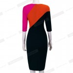 Women Colorblock Round Neck Half Sleeve Bodycon casual Office work business Pencil Bandage womens Patchwork vintage Dress 449