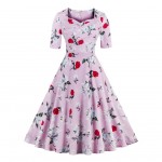 Women Cotton Vintage Dress 50s Print Floral Summer Casual Party Short Sleeve Audrey Retro Rockabilly Swing Female Dresses