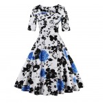 Women Cotton Vintage Dress 50s Print Floral Summer Casual Party Short Sleeve Audrey Retro Rockabilly Swing Female Dresses