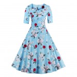 Women Cotton Vintage Dress 50s Print Floral Summer Casual Party Short Sleeve Audrey Retro Rockabilly Swing Female Dresses