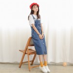 Women Denim Dress 2017 New Spring Summer Dress Korean Vintage Spaghetti Strap Single-Breasted Casual Dress Sundress Vestidos 