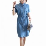 Women Denim Dress 2017 New summer Fashion short sleeves Elegant Party Casual Loose Jeans Vestido Belt cowboy Dresses plus size