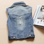 Women Denim Vest Casual Pearl Jacket 2016 Waistcoat Autumn Summer Sleeveless Jean Vest Women Vintage Single D28