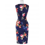 Women Dress 2017 Robe Sexy Women Retro Vintage Sleeveless Crew Neck Flower Pattern Cotton Hips-Wrapped Office Slim Bodycon Dress