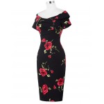 Women Dress 2017 Short Sleeve Off Shoulder Slim Bodycon Pencil Dress 50s 60s Rockabilly Floral Swing Summer Dress Tunic Vestidos