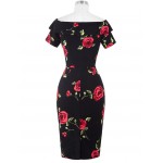 Women Dress 2017 Short Sleeve Off Shoulder Slim Bodycon Pencil Dress 50s 60s Rockabilly Floral Swing Summer Dress Tunic Vestidos